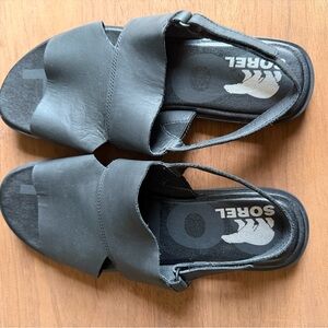 Sorel Black Leather Slide Sandals